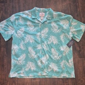 ST. JOHN'S BAY hawaiian Shirt 2X Tropical Palm Leaf Cruise Vacation Button Down